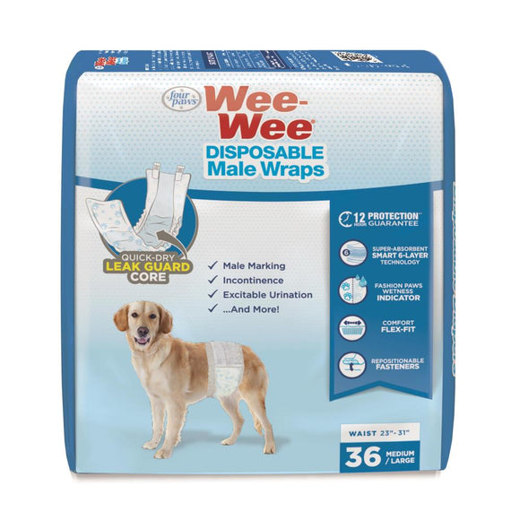 Four Paws Wee-Wee® Disposable Male Dog Wraps (12 Count Medium/Large)