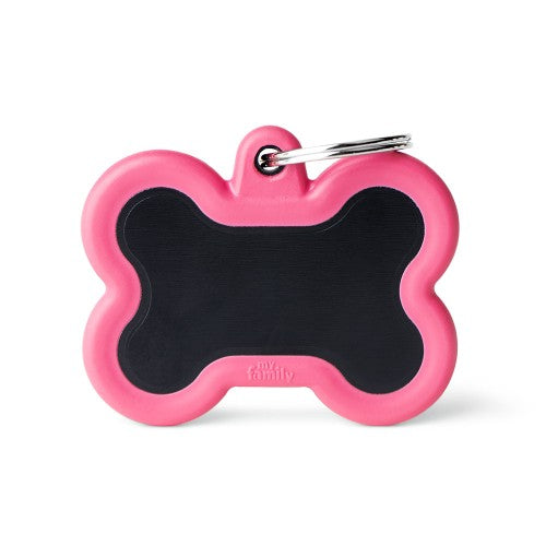 MyFamily Hushtag Big Pink Aluminum Bone ID Tag with Rubber