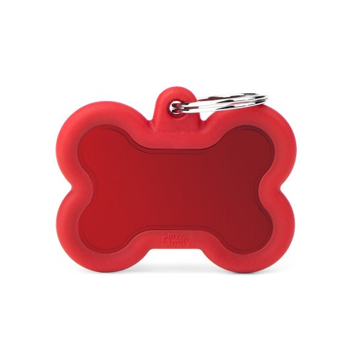 MyFamily Hushtag Big Red Aluminum Bone ID Tag with Rubber (Media, Red)