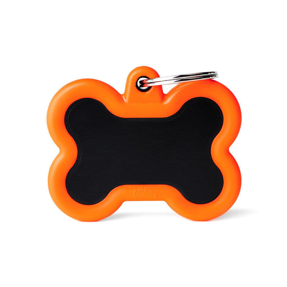 MyFamily Id Tag Hushtag Collection Aluminium Black Bone With Orange Rubber