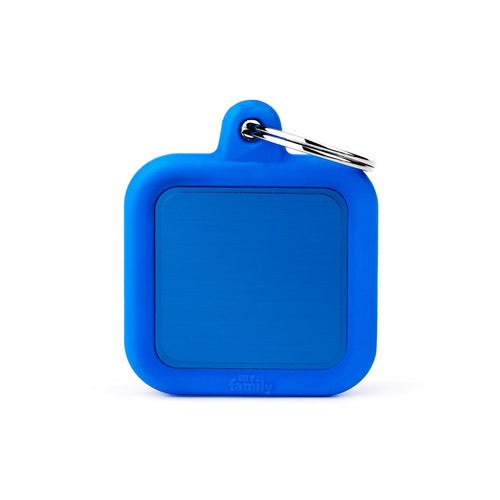 MyFamily Hushtag Blue Aluminum Square ID Tag with Rubber
