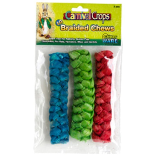 BRAIDED CHEWS FOR SMALL ANIMALS (LARGE/3 PIECE, MULTI COLORED)