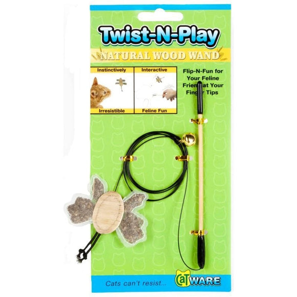 TWIST-N-PLAY NATURAL WOOD WAND CAT TOY (NATURAL)