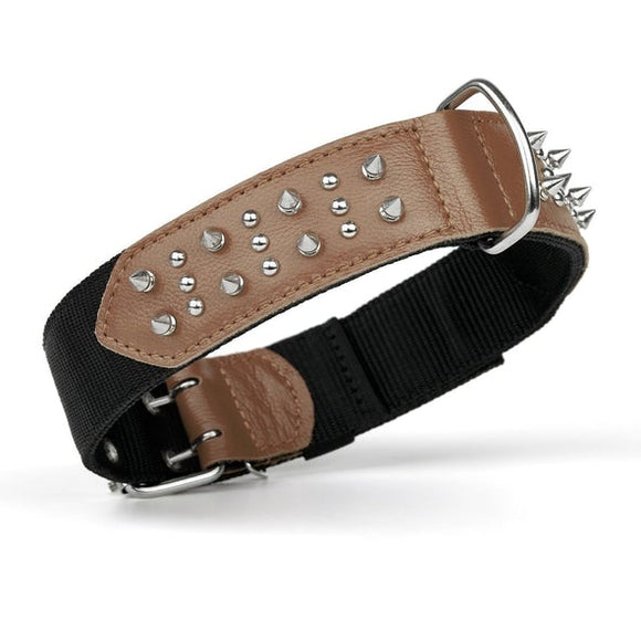 Dogline Leather + Nylon Spike Collar