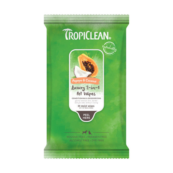 TropiClean Papaya & Coconut Luxury 2-in-1 Pet Wipes