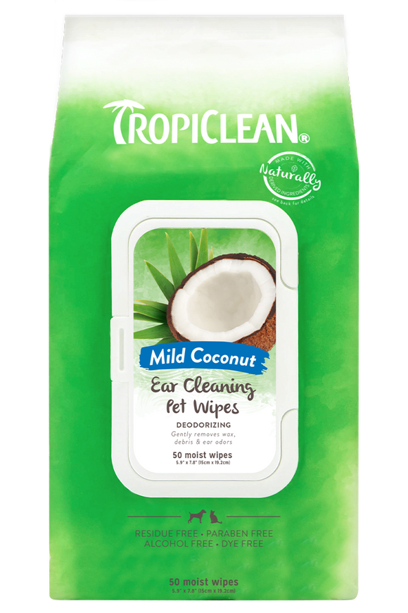 TropiClean Mild Coconut Ear Cleaning Wipes for Pets (50 Count)